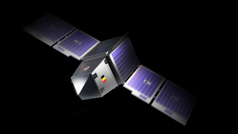 A satellite with four large solar panels extended from its central body, displayed against a black background. Caption: 'An image of Redwire's Very Low Earth Orbit platform, Phantom, developed through the European Space Agency's Skimsat VLEO mission.'